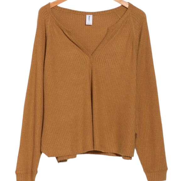 NWT Abound Notched Waffle Knit Raglan Sleeve Top Tan Dale sz 3x - Picture 2 of 3